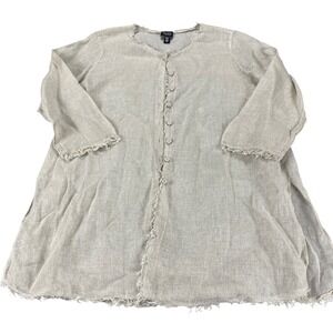 Eileen Fisher Petite Oatmeal Italian Linen Raw Edge Button Front Tunic PM